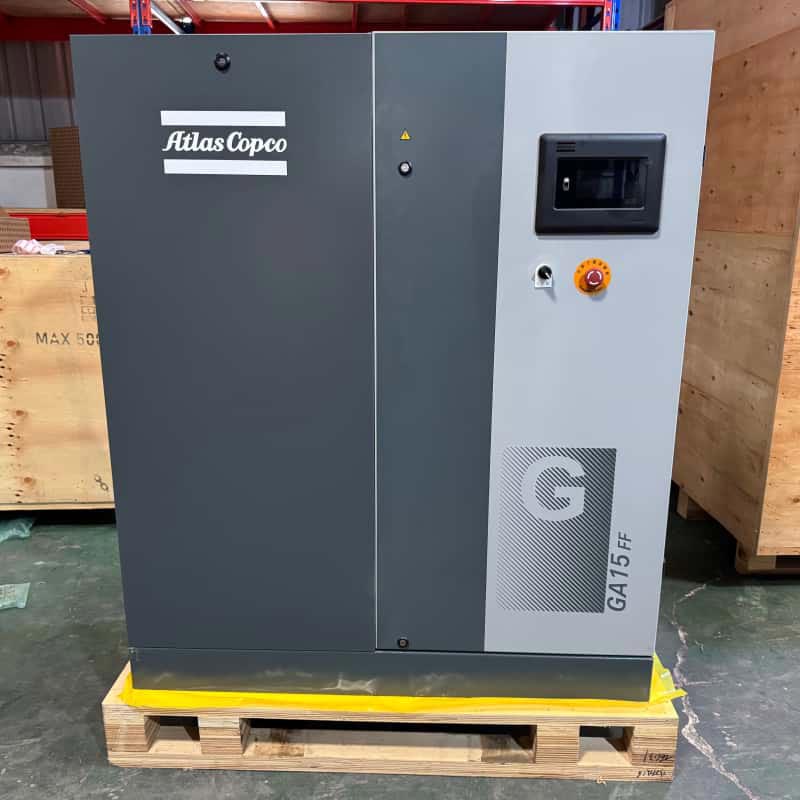 Atlas Copco GA15 FF 15kW ဆီထိုးထည့်ထားသော Rotary Screw Air Compressor ပေါင်းစပ်ထားသော အခြောက်ခံစက် 7.5 13Bar