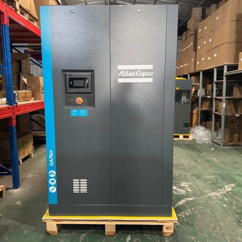 Atlas Copco GA75FF Oil Injected Screw Compressor 75 kW 100 HP ပေါင်းစပ်ထားသော အခြောက်ခံစက် စစ်မှန်